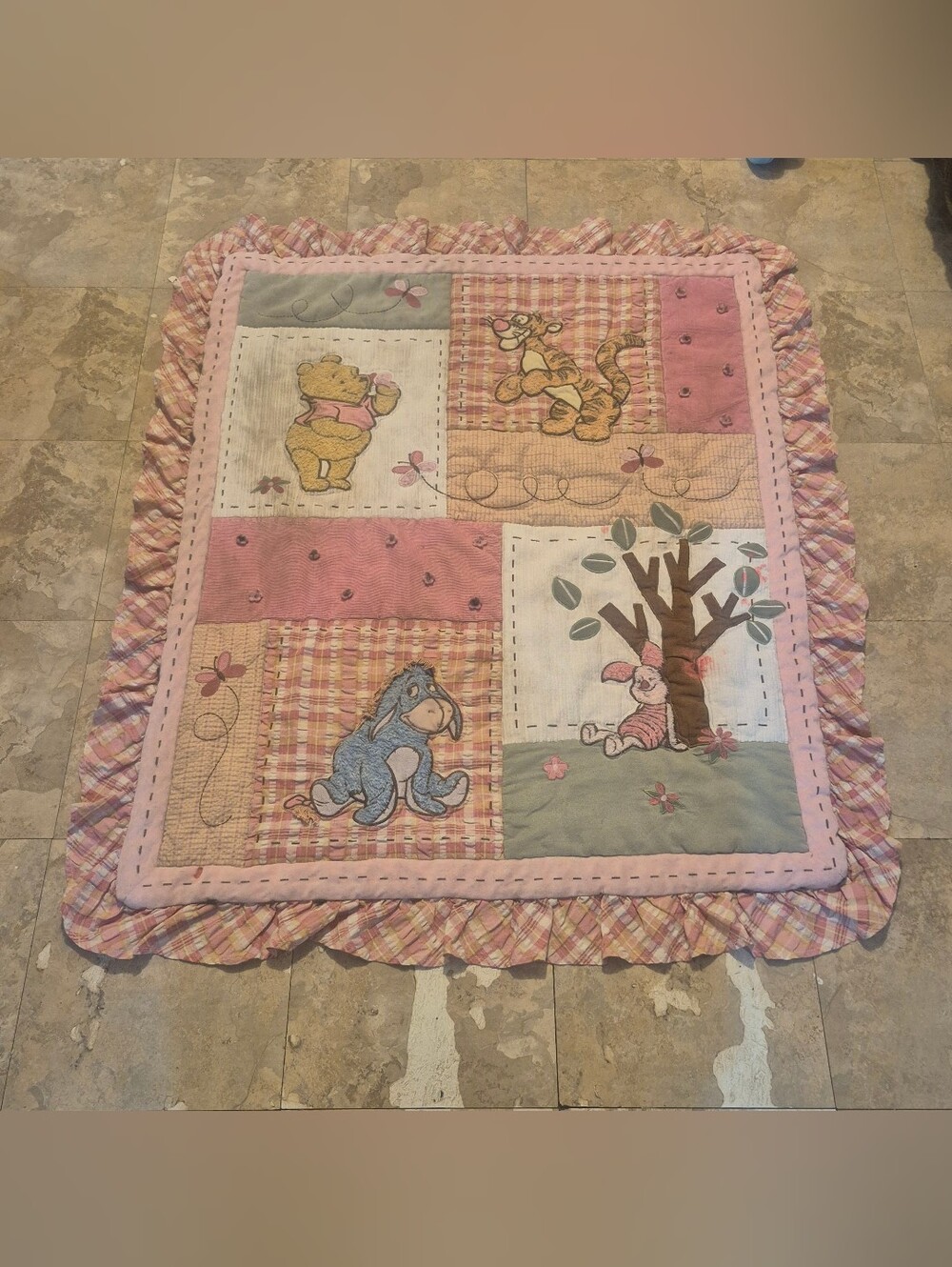 Disney Winnie the Pooh Tigger Eeyore Piglet Pink Crib Quilt Wall Hanging 40x46